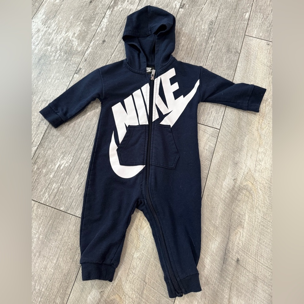 Nike Blue and White Footies One Piece with Hood